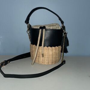 Aldo Aceille Straw Faux Leather Bucket Purse Black